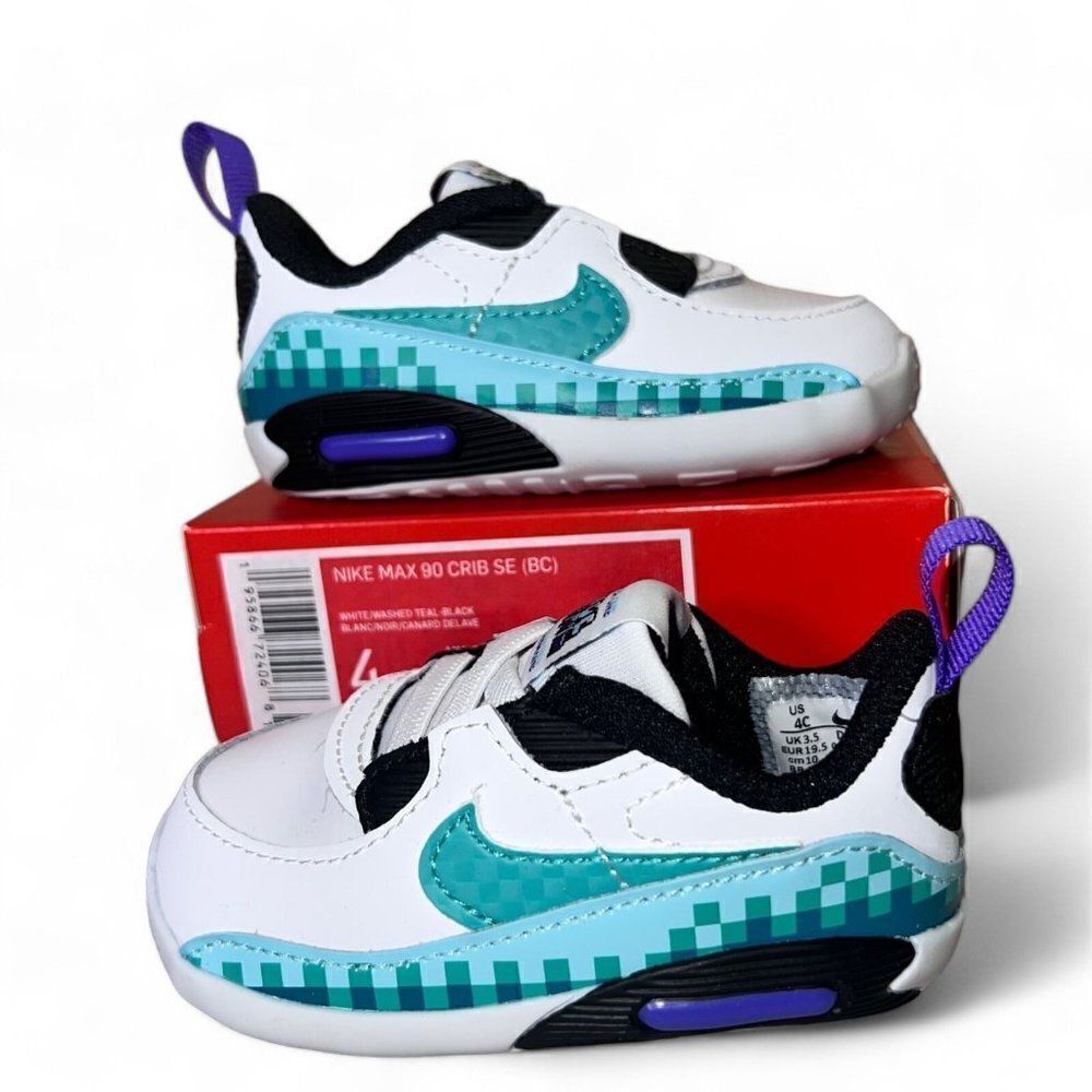 Nike Air Max 90 Crib SE "White Psychic Purple Washed Teal"‎ DJ8043-100 Infant 4C
